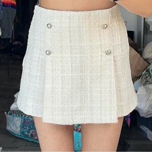 Zara White Tweed Mini Skirt with Silver Buttons